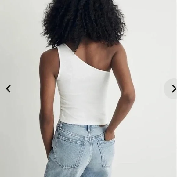 Madewell Brightside Rib One-Shoulder Tank Women’s Size XXS Eyelet White … - Picture 2 of 6